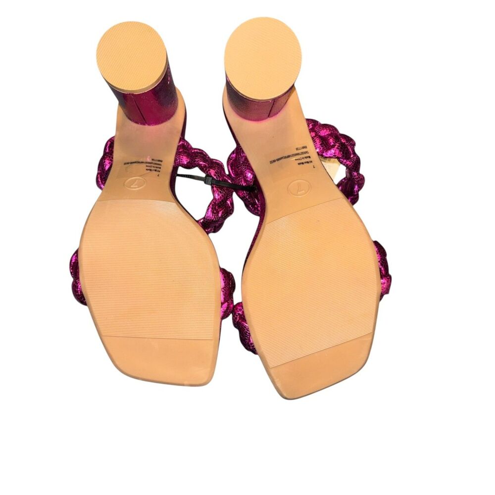A New Day Hot Pink Metallic Braided Strap Sandals Size 7 Square Toe Mules